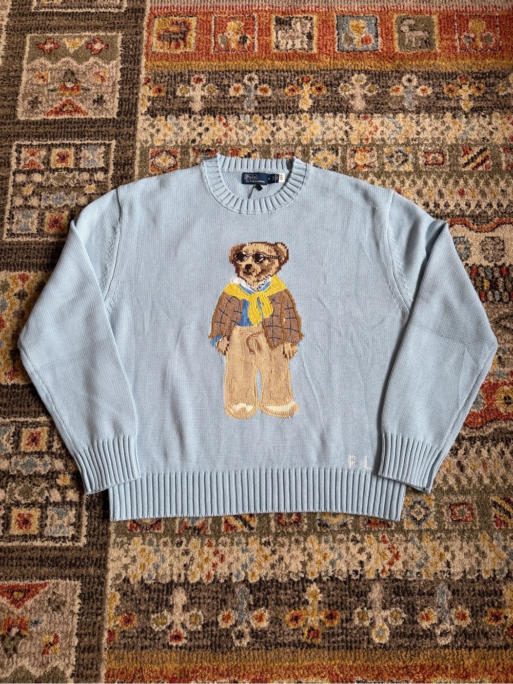Ralph Lauren Light Blue Crewneck Sweater with Teddy Bear